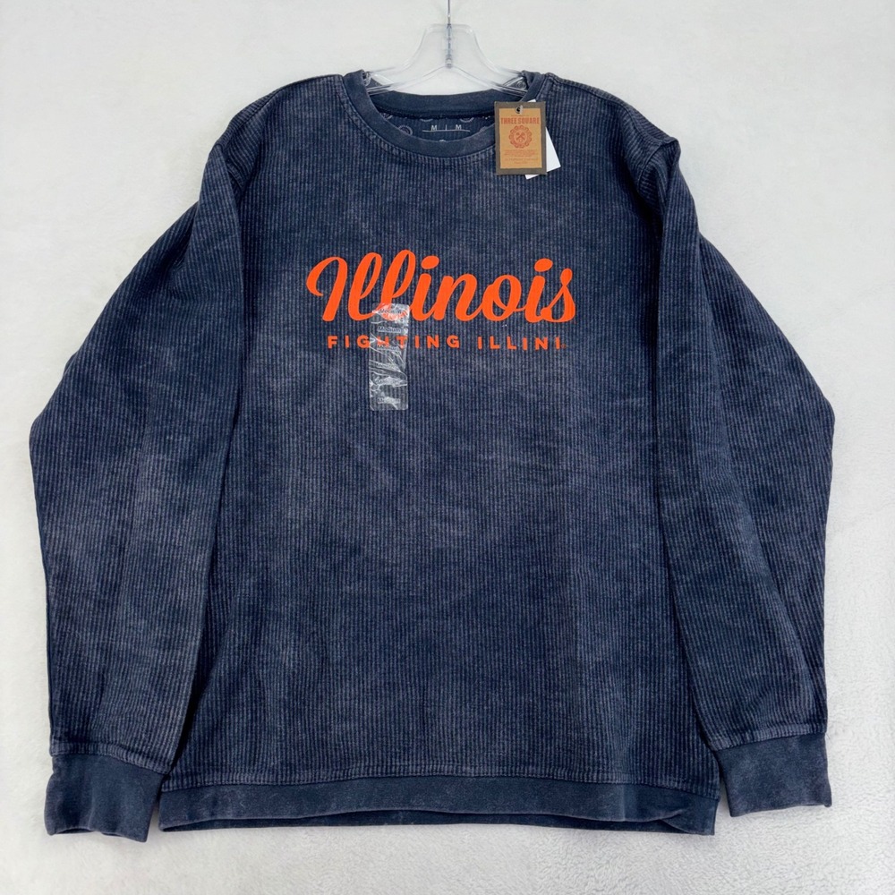 NWT Three Square Illinois Fighting Illini Corded Sweatshirt Mens MedBlue Orange